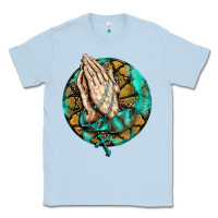 Dusty Blue western praying hands prayer rosary  faith cross Classic Tee - BarkalooDesign