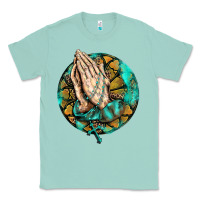 Seafoam western praying hands prayer rosary  faith cross Classic Tee - BarkalooDesign