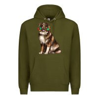 Army Green australian shepherd with rope toy Premium Hoodie - texasbilliewilder