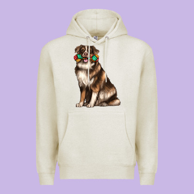 Australian Shepherd With Rope Toy Premium Hoodie Designed By Texasbilliewilder