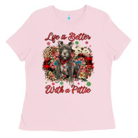 Bubblegum Pink Christmas life is better with a pittie Ladies Tee - JahusDesignShop