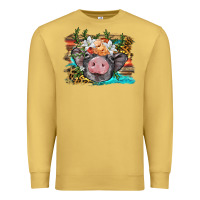 Antique Gold baby pig with floral and western background Premium Sweatshirt - BarkalooDesign