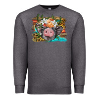 Charcoal Heather baby pig with floral and western background Premium Sweatshirt - BarkalooDesign