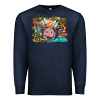 Navy baby pig with floral and western background Premium Sweatshirt - BarkalooDesign