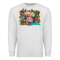 Oatmeal Heather baby pig with floral and western background Premium Sweatshirt - BarkalooDesign