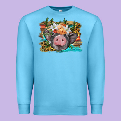 Baby Pig With Floral And Western Background Premium Sweatshirt Designed By Barkaloodesign