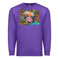 Purple baby pig with floral and western background Premium Sweatshirt - BarkalooDesign
