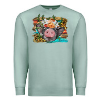 Seafoam baby pig with floral and western background Premium Sweatshirt - BarkalooDesign