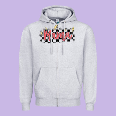Checkered Mama Zipper Hoodie Designed By Maliassmallbusiness