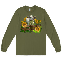 Army Green charolais heifer with sunflowers Long Sleeve Tee - LillyAllenDesigns