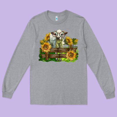 Charolais Heifer With Sunflowers Long Sleeve Tee Designed By Lillyallendesigns