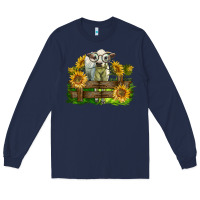 Navy charolais heifer with sunflowers Long Sleeve Tee - LillyAllenDesigns