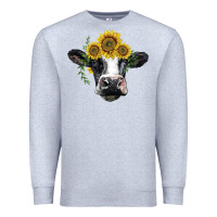 Heather Grey holstein cow with sunflower Premium Sweatshirt - BarkalooDesign