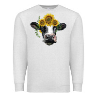 Oatmeal Heather holstein cow with sunflower Premium Sweatshirt - BarkalooDesign