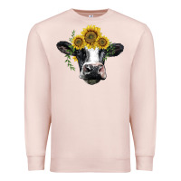 Pale Pink holstein cow with sunflower Premium Sweatshirt - BarkalooDesign