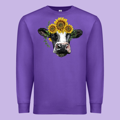 Holstein Cow With Sunflower Premium Sweatshirt Designed By Barkaloodesign