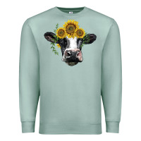 Seafoam holstein cow with sunflower Premium Sweatshirt - BarkalooDesign