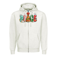 Oatmeal Heather peace Zipper Hoodie - MaliasSmallBusiness