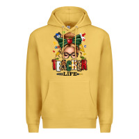 Antique Gold teacher life blonde caucassian messy bun Premium Hoodie - texasbilliewilder