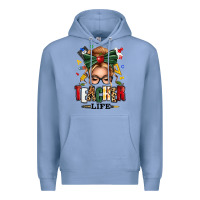 Colony Blue teacher life blonde caucassian messy bun Premium Hoodie - texasbilliewilder