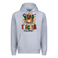 Heather Grey teacher life blonde caucassian messy bun Premium Hoodie - texasbilliewilder