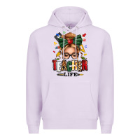 Lilac teacher life blonde caucassian messy bun Premium Hoodie - texasbilliewilder