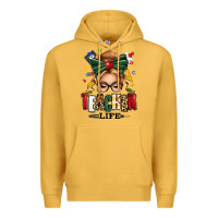 Mustard teacher life blonde caucassian messy bun Premium Hoodie - texasbilliewilder