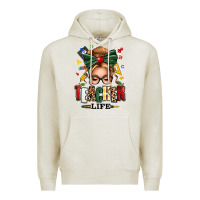 Oatmeal Heather teacher life blonde caucassian messy bun Premium Hoodie - texasbilliewilder