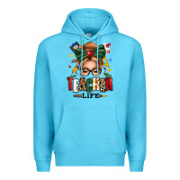 Ocean Blue teacher life blonde caucassian messy bun Premium Hoodie - texasbilliewilder