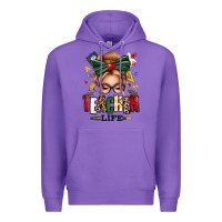 Purple teacher life blonde caucassian messy bun Premium Hoodie - texasbilliewilder