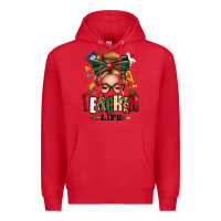 Red teacher life blonde caucassian messy bun Premium Hoodie - texasbilliewilder
