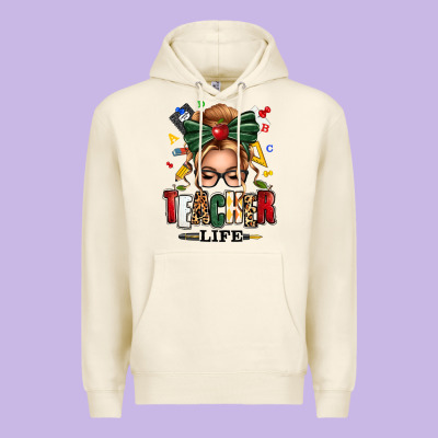 Teacher Life Blonde Caucassian Messy Bun Premium Hoodie Designed By Texasbilliewilder
