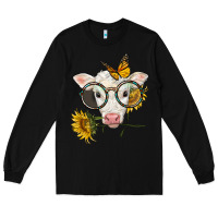 Black charolais calf with sunflowers and butterfly Long Sleeve Tee - LillyAllenDesigns