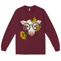 Burgundy charolais calf with sunflowers and butterfly Long Sleeve Tee - LillyAllenDesigns