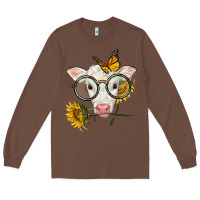 Chestnut charolais calf with sunflowers and butterfly Long Sleeve Tee - LillyAllenDesigns