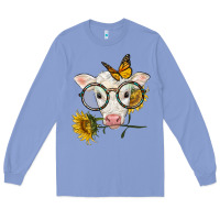 Colony Blue charolais calf with sunflowers and butterfly Long Sleeve Tee - LillyAllenDesigns