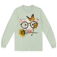 Matcha charolais calf with sunflowers and butterfly Long Sleeve Tee - LillyAllenDesigns