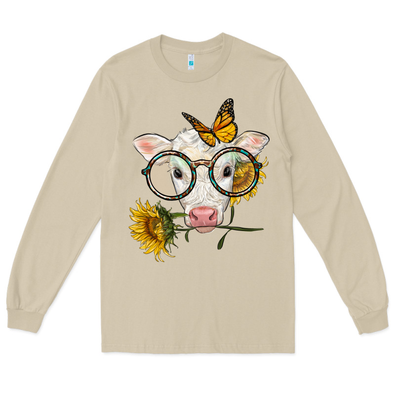 Charolais Calf With Sunflowers And Butterfly Long Sleeve Tee by LillyAllenDesigns | Teevron