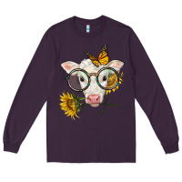 Plum charolais calf with sunflowers and butterfly Long Sleeve Tee - LillyAllenDesigns