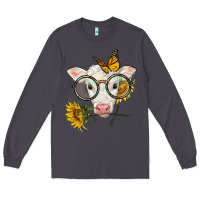 Smoke charolais calf with sunflowers and butterfly Long Sleeve Tee - LillyAllenDesigns