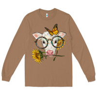 Toasted Coconut charolais calf with sunflowers and butterfly Long Sleeve Tee - LillyAllenDesigns