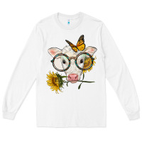 White charolais calf with sunflowers and butterfly Long Sleeve Tee - LillyAllenDesigns