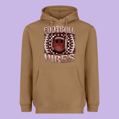 Football Vibes Smiley Face Heavyweight Hoodie Designed By Barkaloodesign
