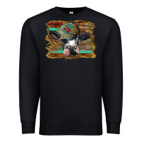 Black holstein cow with cap and leopard background Premium Sweatshirt - BarkalooDesign