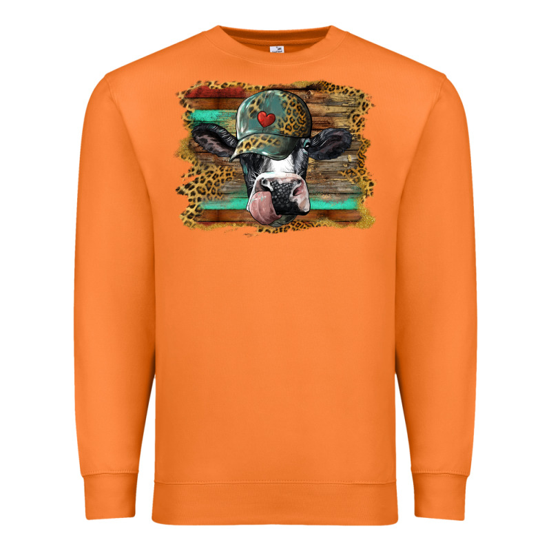 Holstein Cow With Cap And Leopard Background Premium Sweatshirt by BarkalooDesign | Teevron