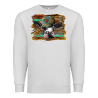 Dove Grey holstein cow with cap and leopard background Premium Sweatshirt - BarkalooDesign