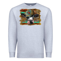 Heather Grey holstein cow with cap and leopard background Premium Sweatshirt - BarkalooDesign