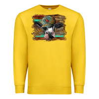 Lemon holstein cow with cap and leopard background Premium Sweatshirt - BarkalooDesign