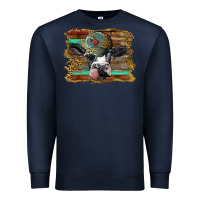 Navy holstein cow with cap and leopard background Premium Sweatshirt - BarkalooDesign