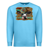 Ocean Blue holstein cow with cap and leopard background Premium Sweatshirt - BarkalooDesign